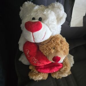 Source Unknown White and Brown Stuffed Bear with Red Heart